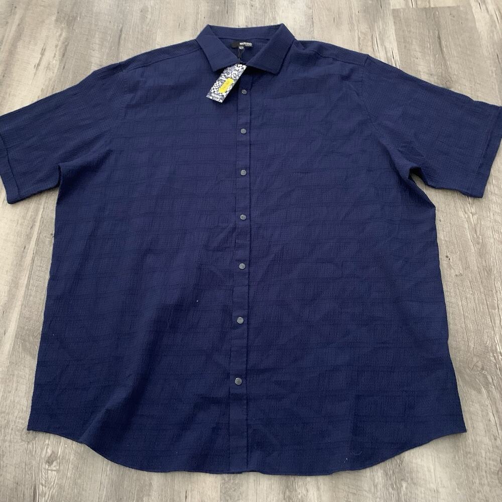 Murano Shirt Mens Sz XLT Tall Short Sleeve Snap Front Navy Blue Slim Fit NEW